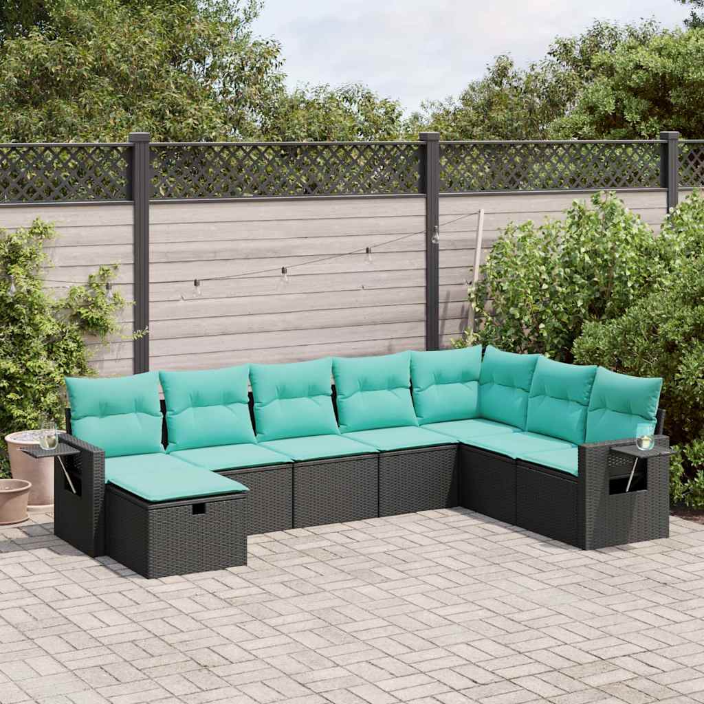 Salon de jardin 8 pcs avec coussins noir résine tressée