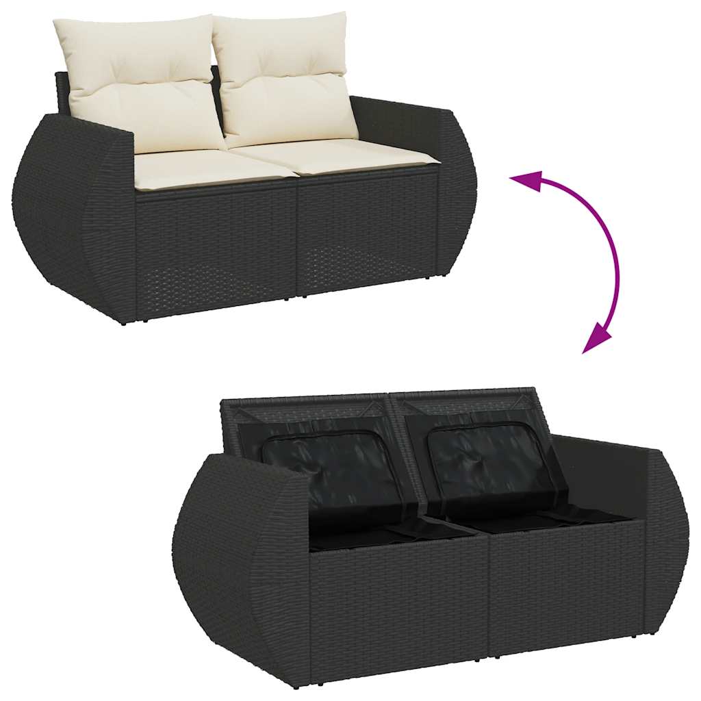 Salon de jardin 4 pcs avec coussins noir résine tressée