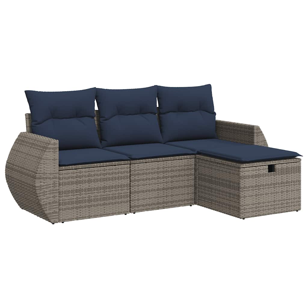 Salon de jardin 4 pcs avec coussins gris résine tressée