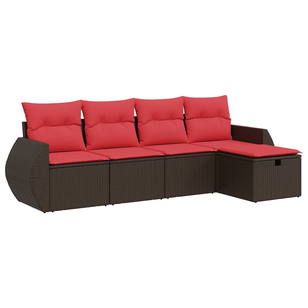 Salon de jardin avec coussins 5 pcs marron résine tressée
