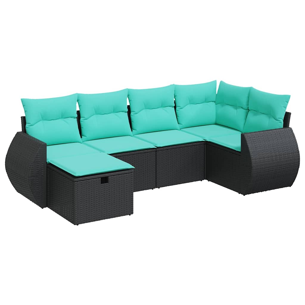 Salon de jardin 6 pcs avec coussins noir résine tressée