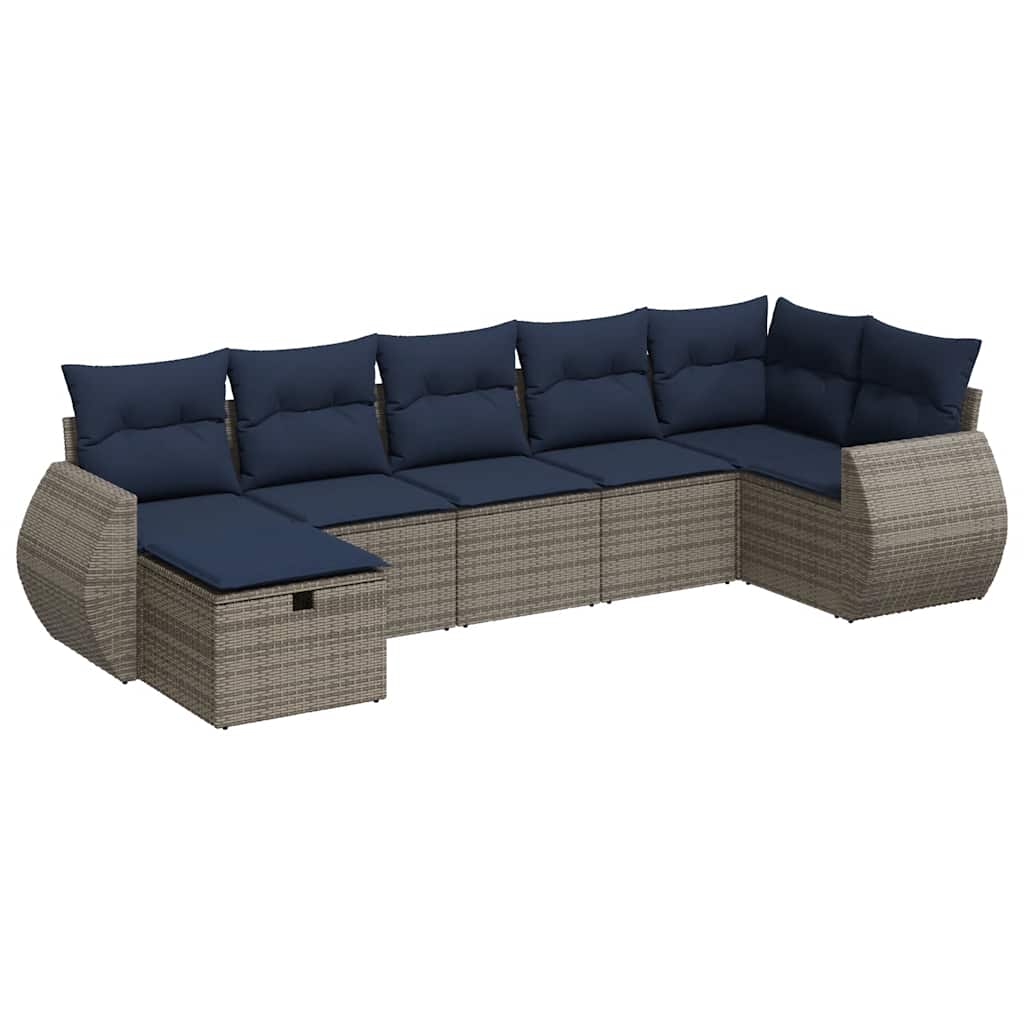 Salon de jardin avec coussins 7 pcs gris résine tressée