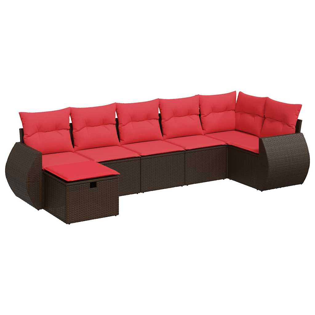 Salon de jardin avec coussins 7 pcs marron résine tressée