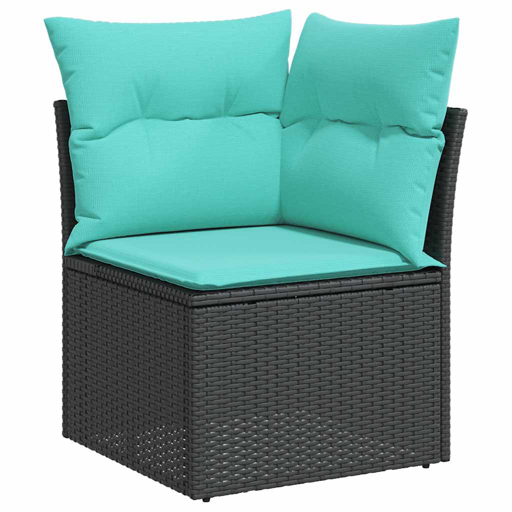 Salon de jardin 8 pcs avec coussins noir résine tressée