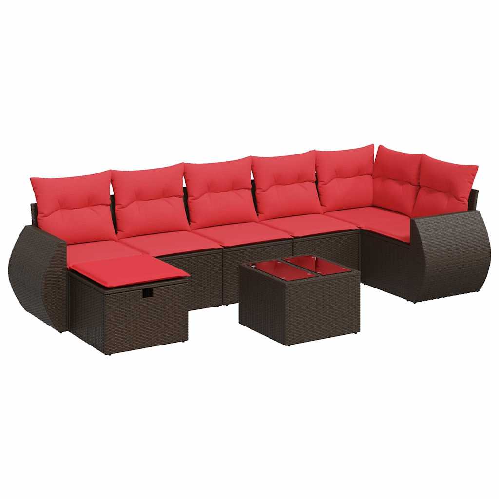 Salon de jardin 8 pcs avec coussins marron résine tressée