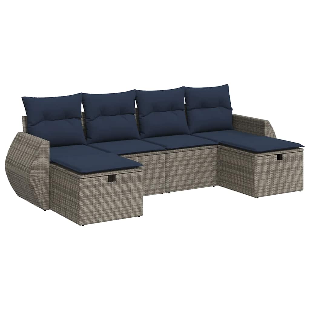 Salon de jardin 6 pcs avec coussins gris résine tressée