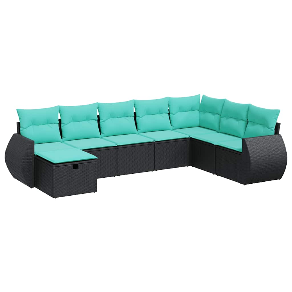 Salon de jardin 8 pcs avec coussins noir résine tressée