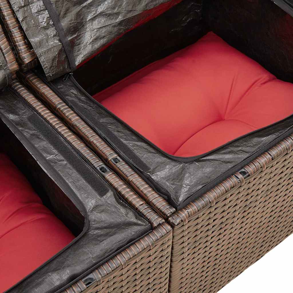 Salon de jardin avec coussins 5 pcs marron résine tressée