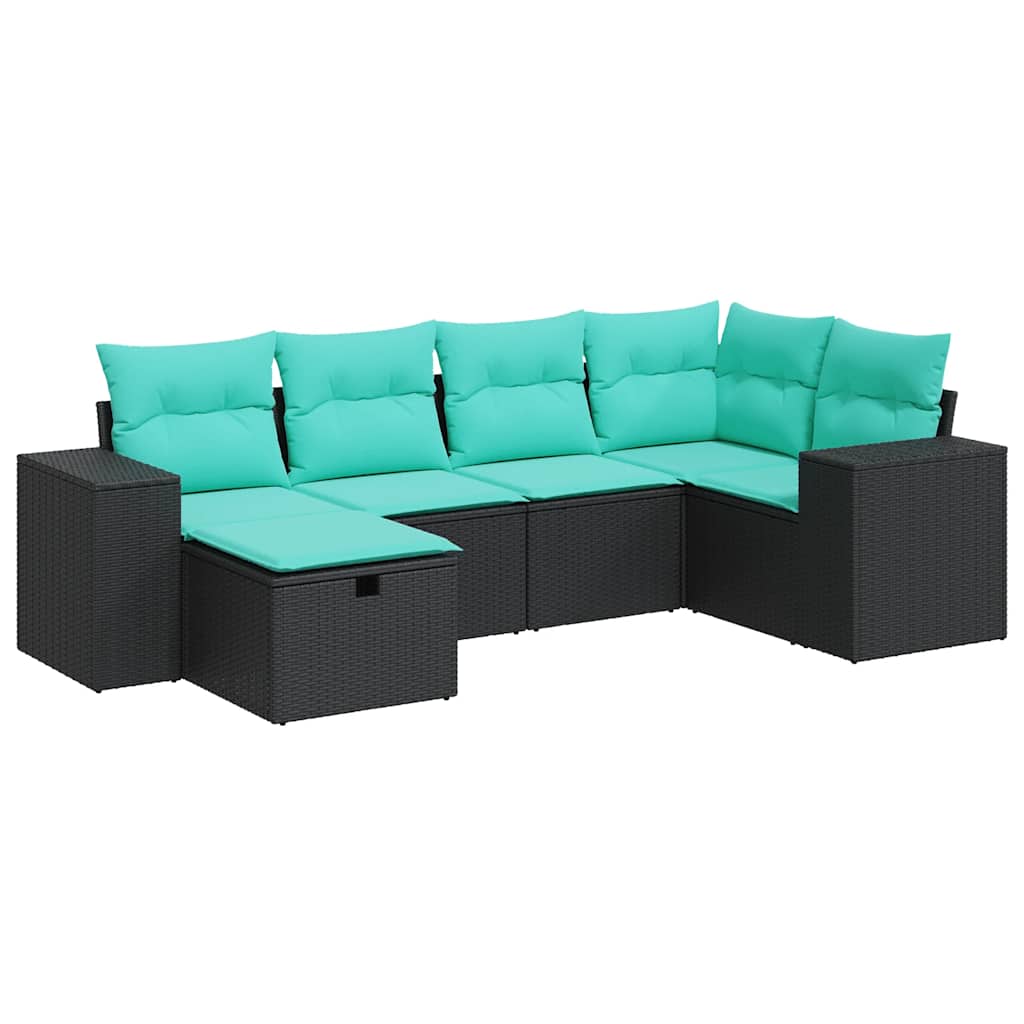 Salon de jardin 6 pcs avec coussins noir résine tressée