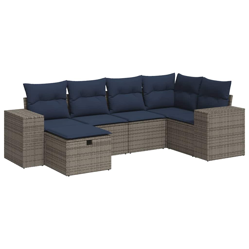 Salon de jardin 6 pcs avec coussins gris résine tressée