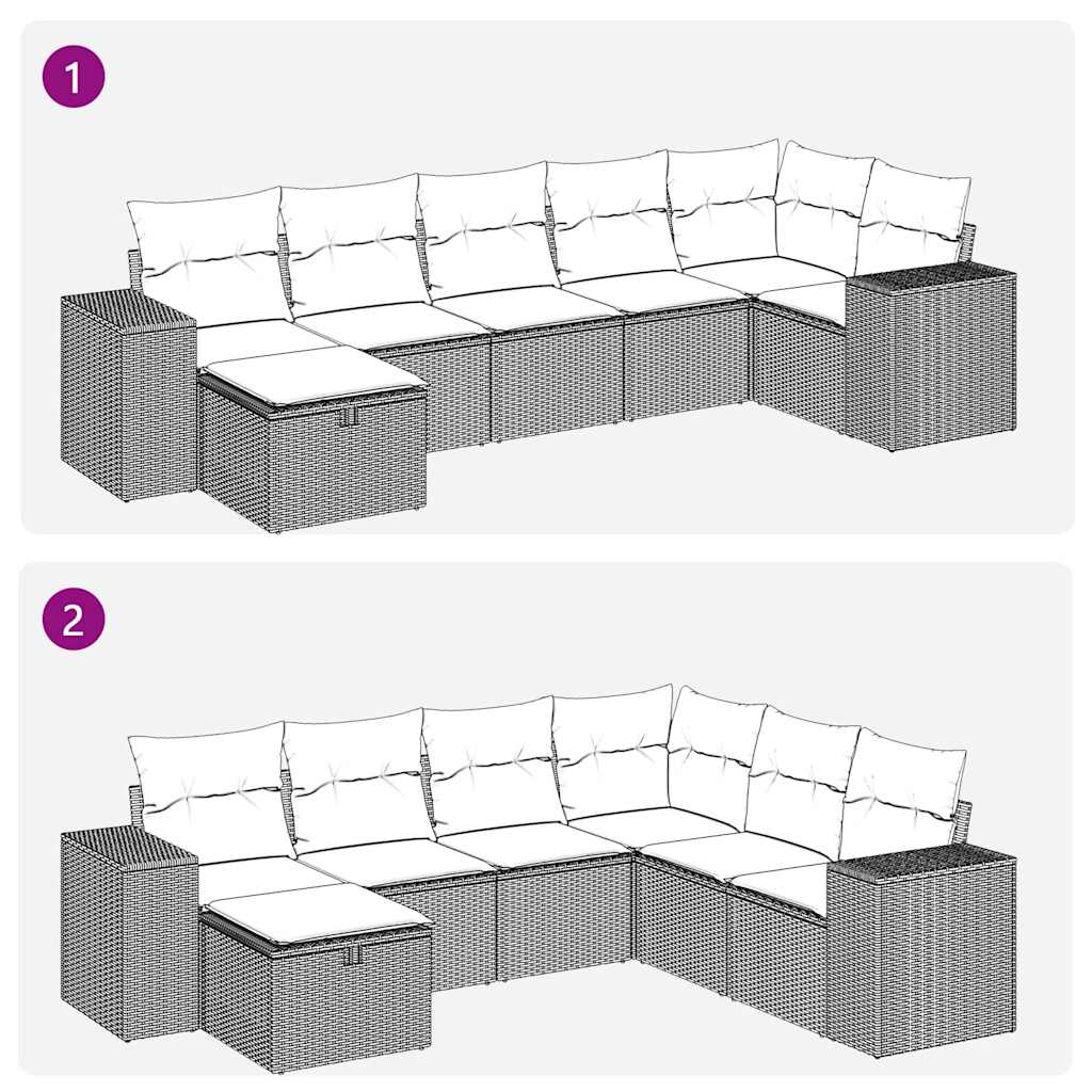 Salon de jardin 7 pcs avec coussins noir résine tressée