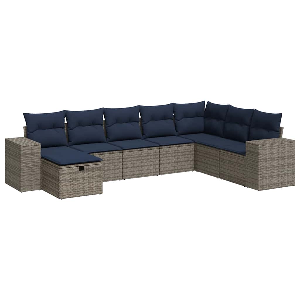 Salon de jardin 8 pcs avec coussins gris résine tressée