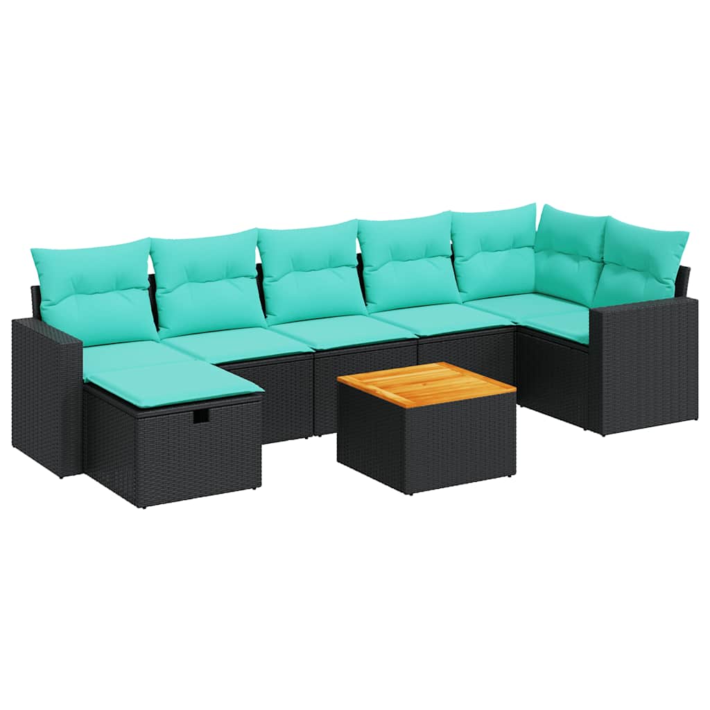 Salon de jardin 8 pcs avec coussins noir résine tressée