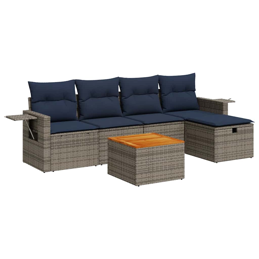 Salon de jardin 6 pcs avec coussins gris résine tressée
