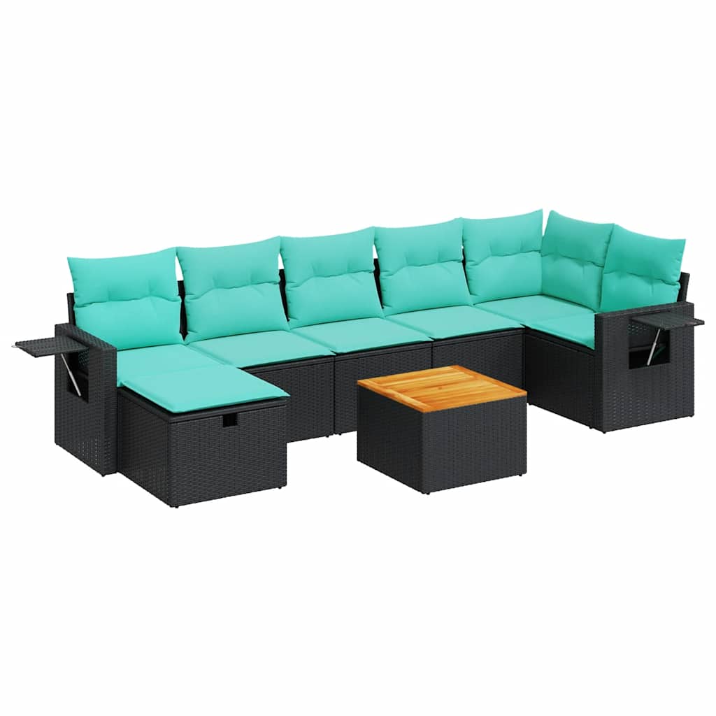 Salon de jardin 8 pcs avec coussins noir résine tressée