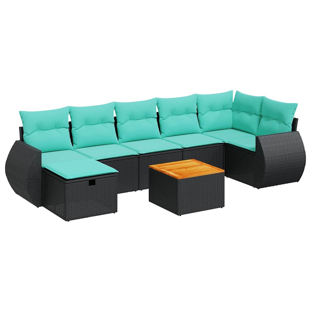Salon de jardin 8 pcs avec coussins noir résine tressée