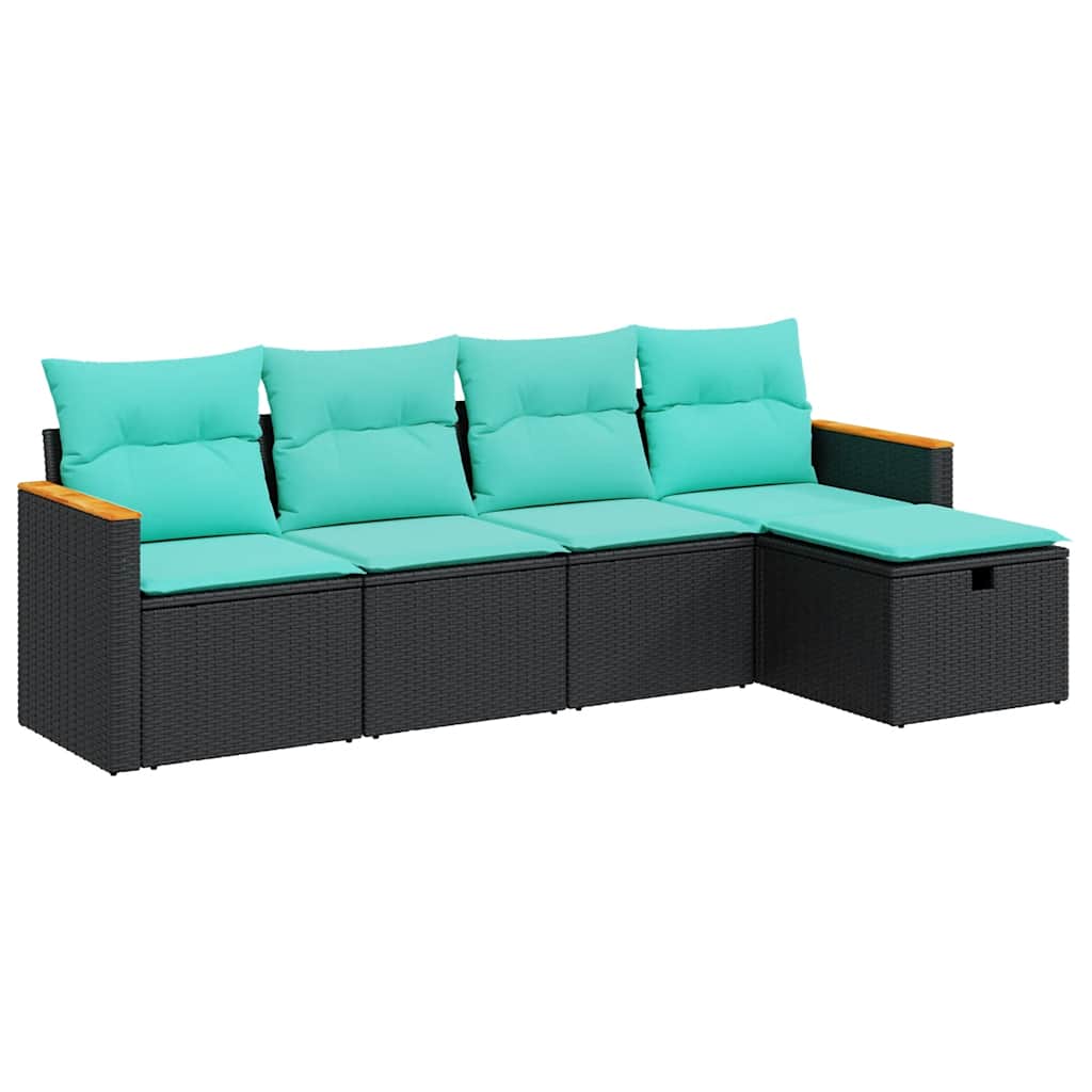 Salon de jardin 5 pcs avec coussins noir résine tressée