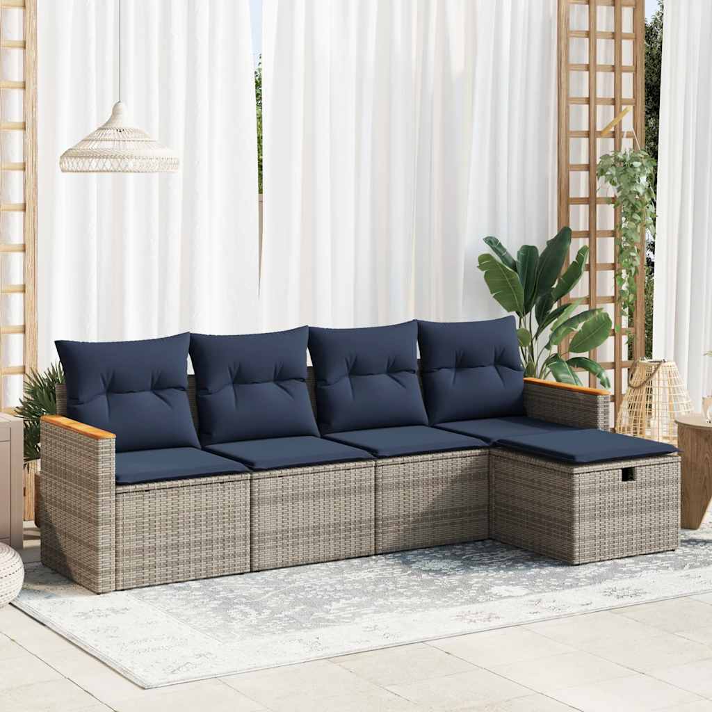 Salon de jardin 5 pcs avec coussins gris résine tressée