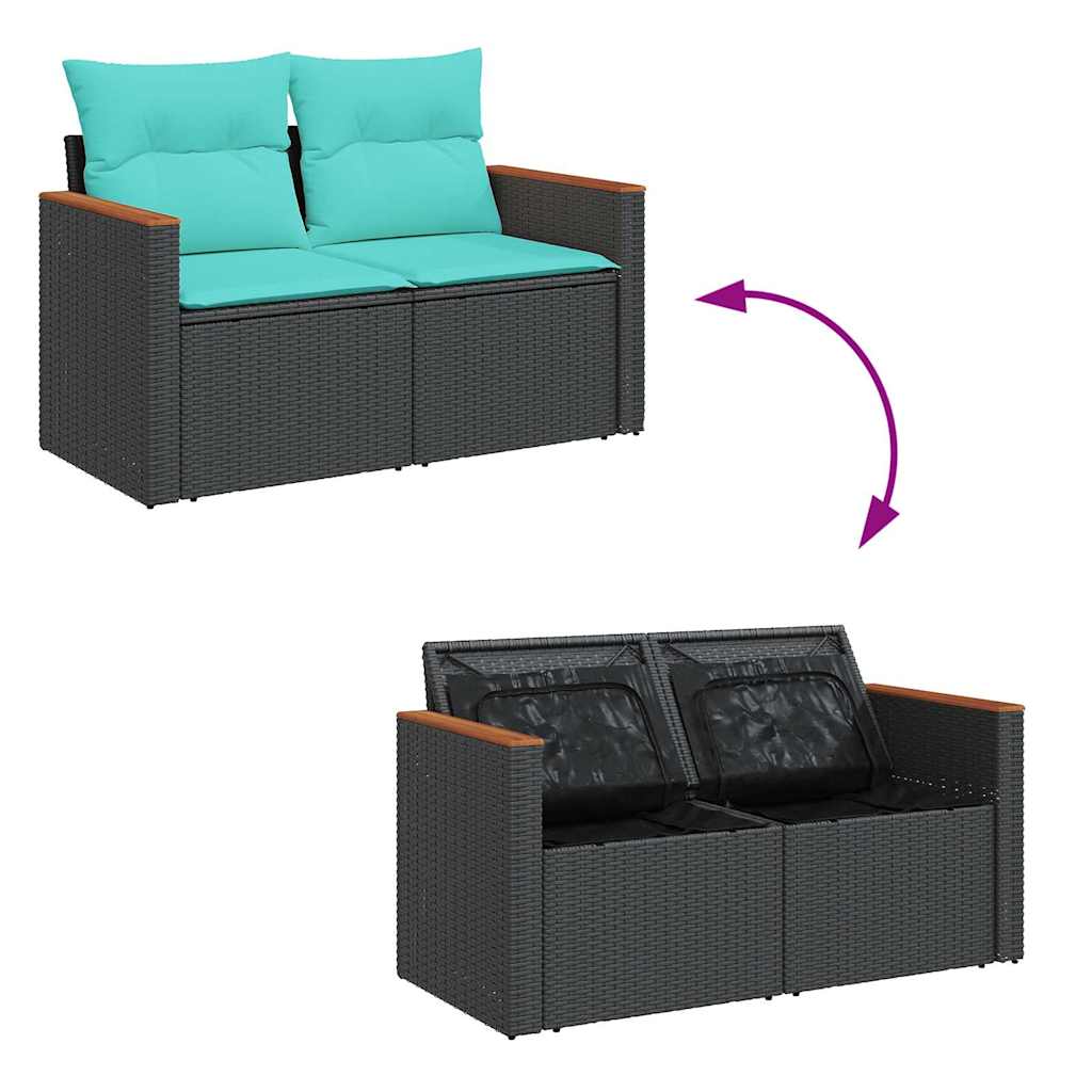 Salon de jardin 7 pcs avec coussins noir résine tressée