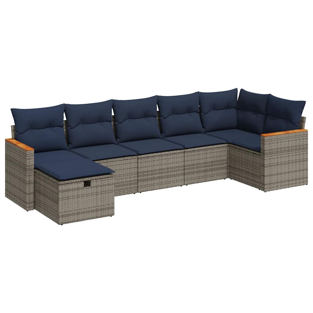 Salon de jardin avec coussins 7 pcs gris résine tressée