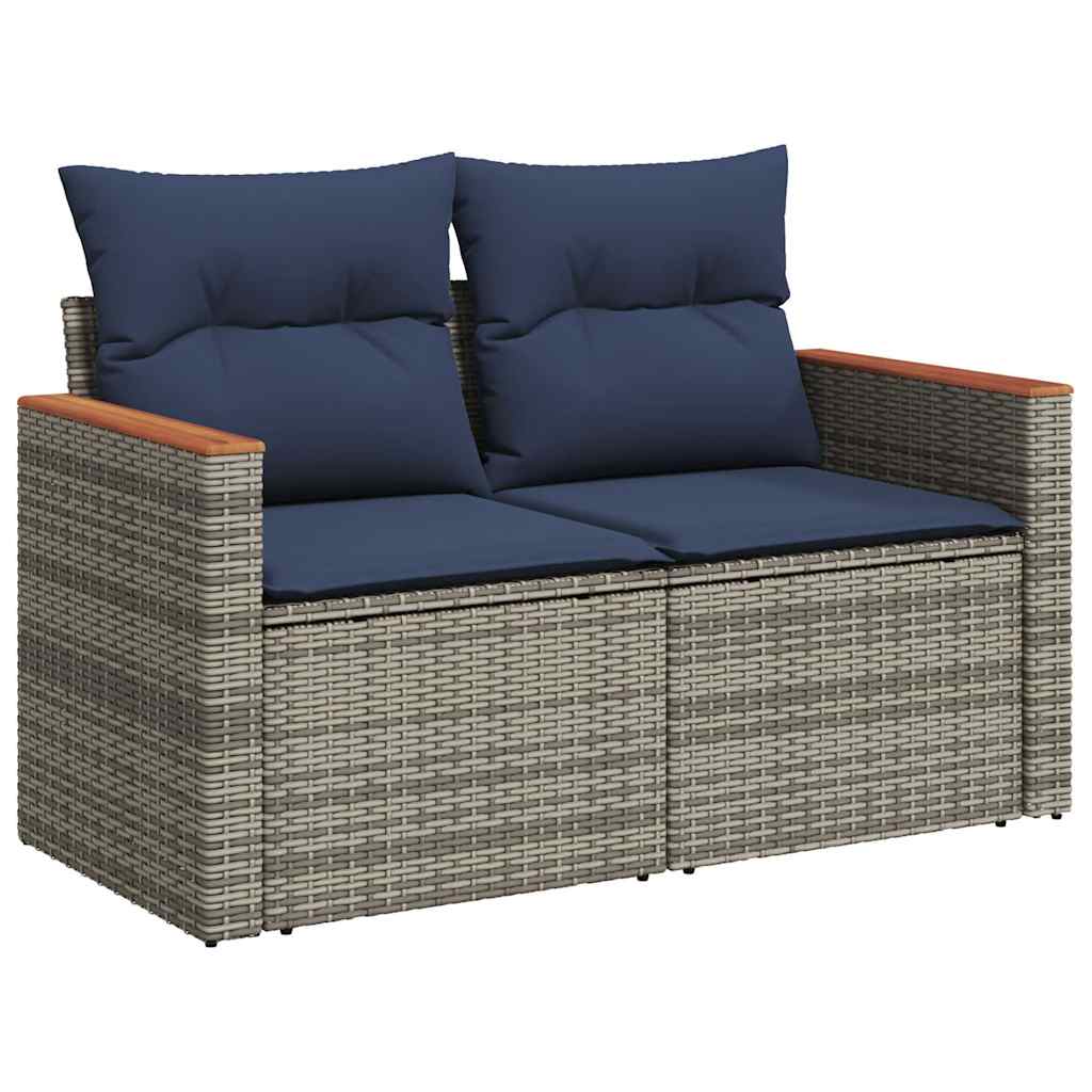 Salon de jardin avec coussins 7 pcs gris résine tressée