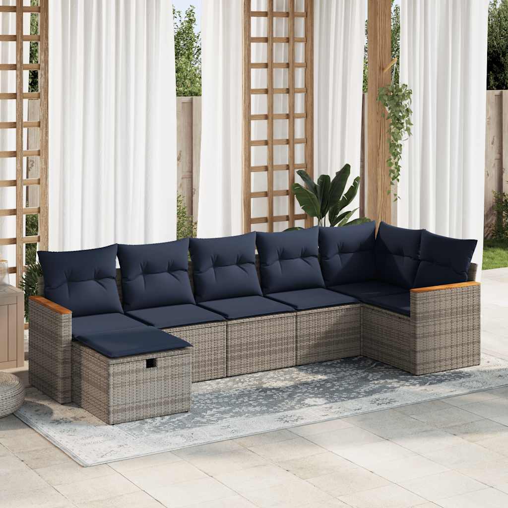 Salon de jardin avec coussins 7 pcs gris résine tressée