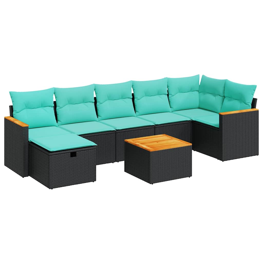 Salon de jardin 8 pcs avec coussins noir résine tressée