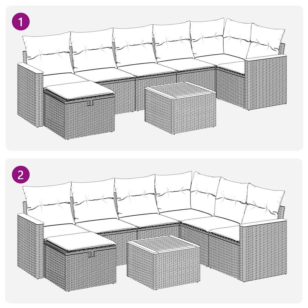 Salon de jardin 8 pcs avec coussins gris résine tressée