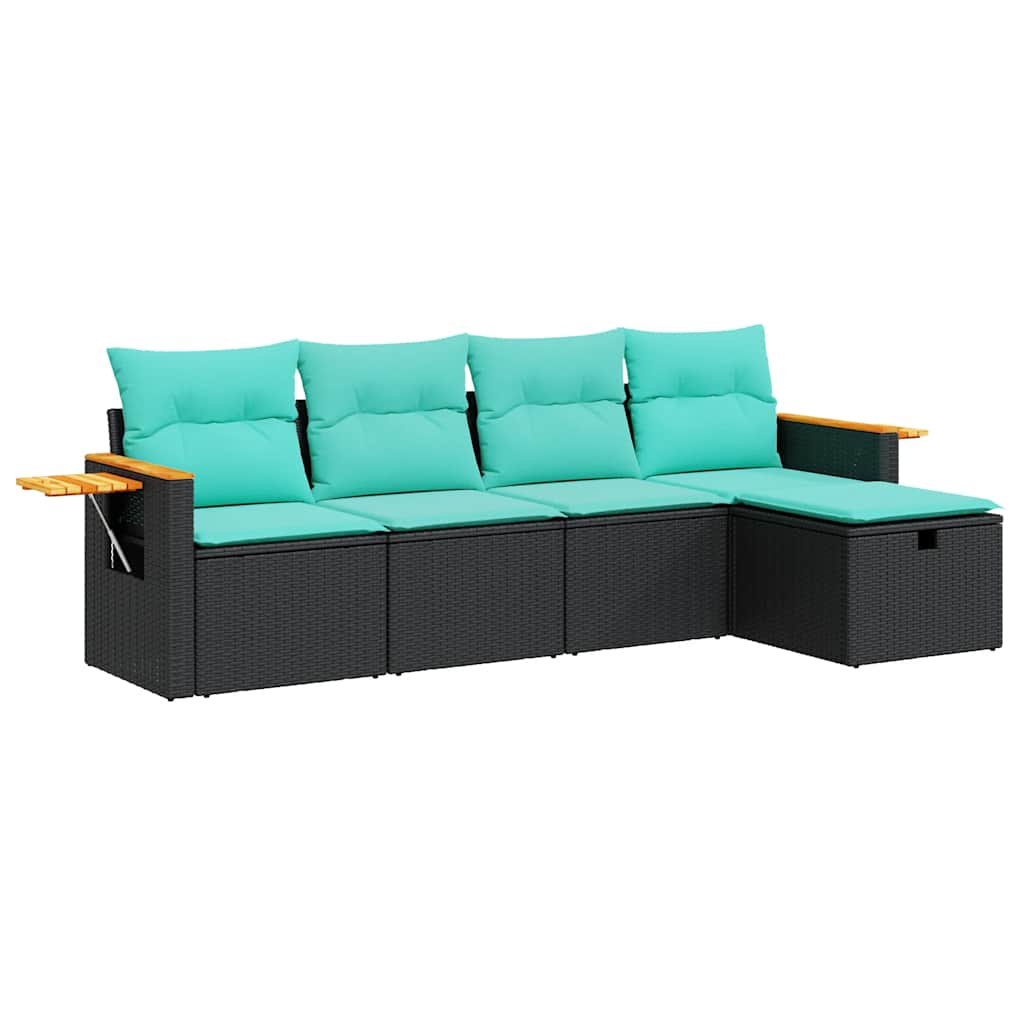 Salon de jardin 5 pcs avec coussins noir résine tressée