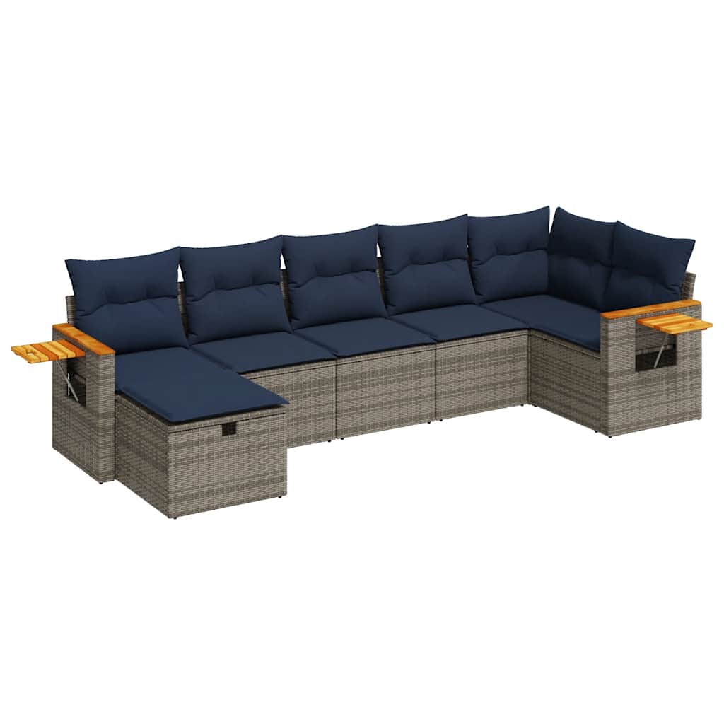 Salon de jardin avec coussins 7 pcs gris résine tressée