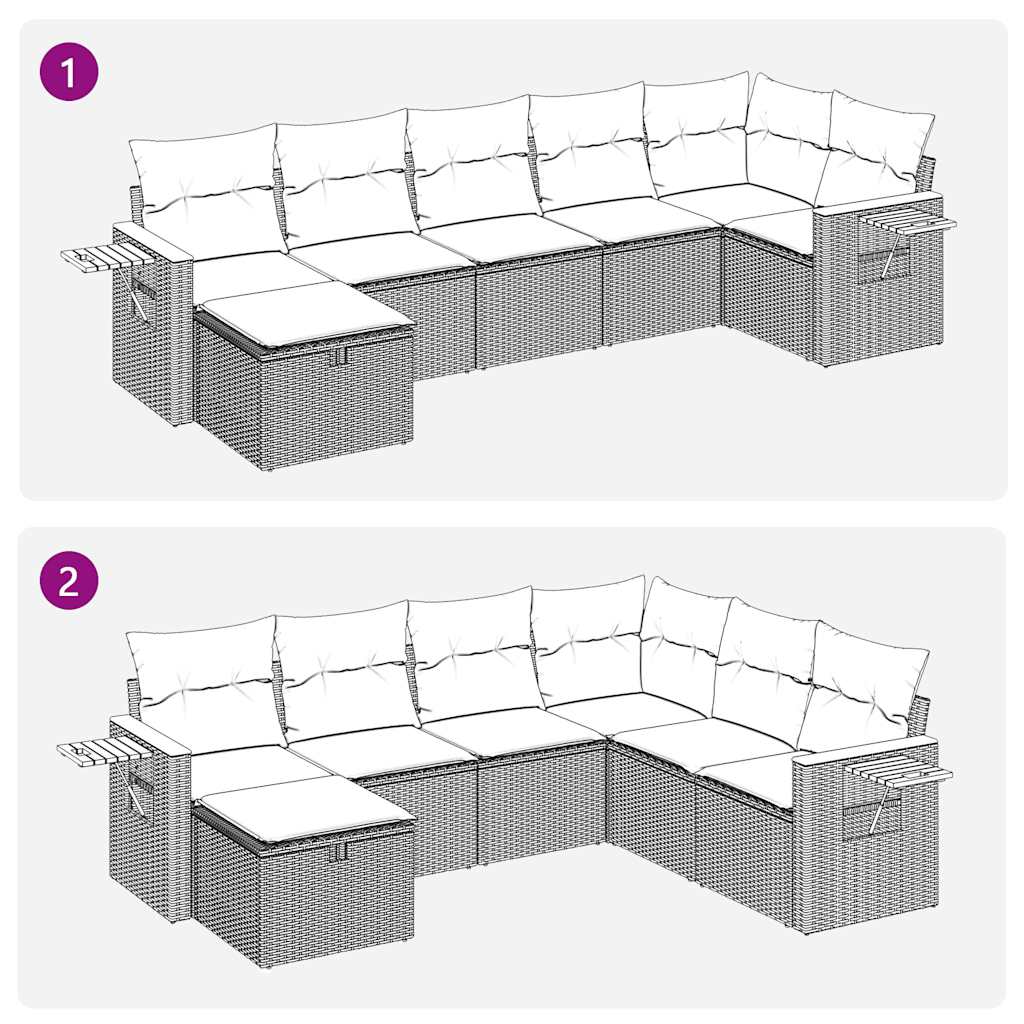 Salon de jardin avec coussins 7 pcs gris résine tressée