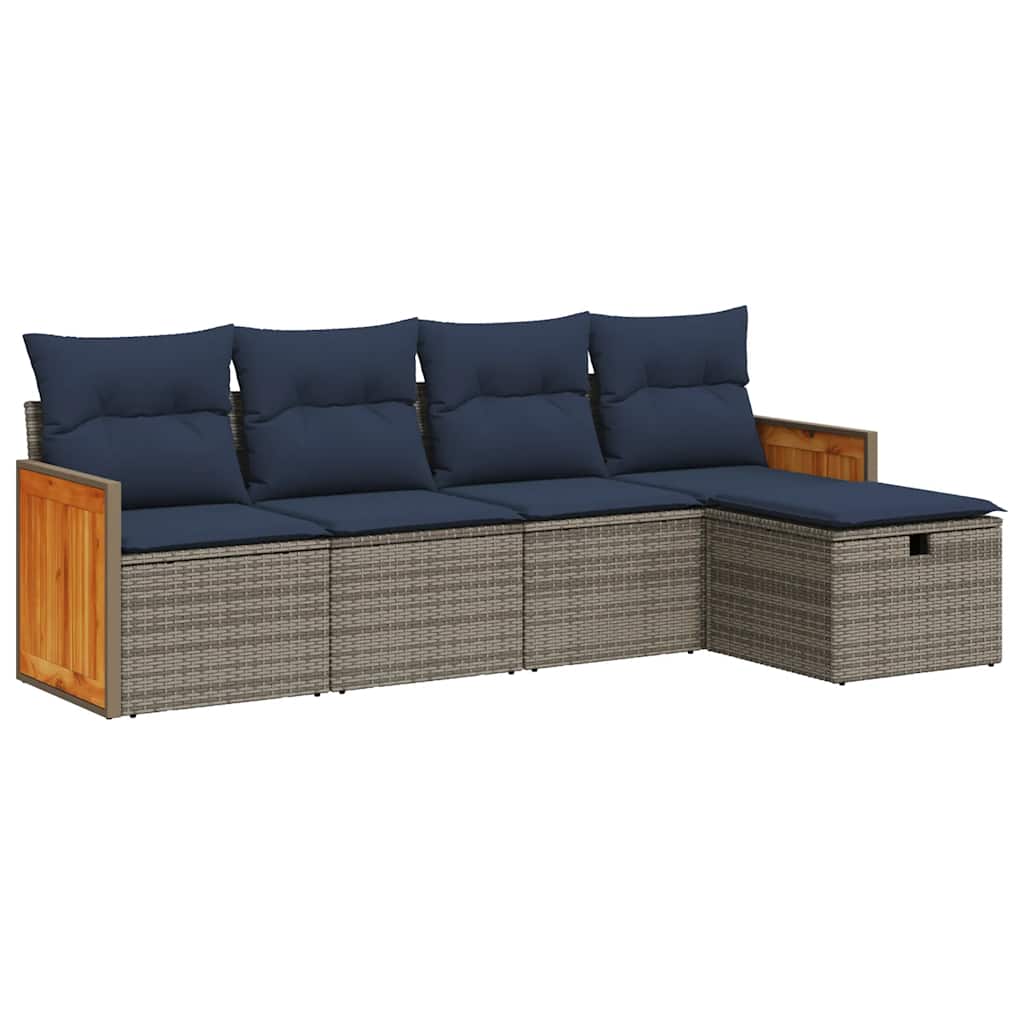 Salon de jardin 5 pcs avec coussins gris résine tressée