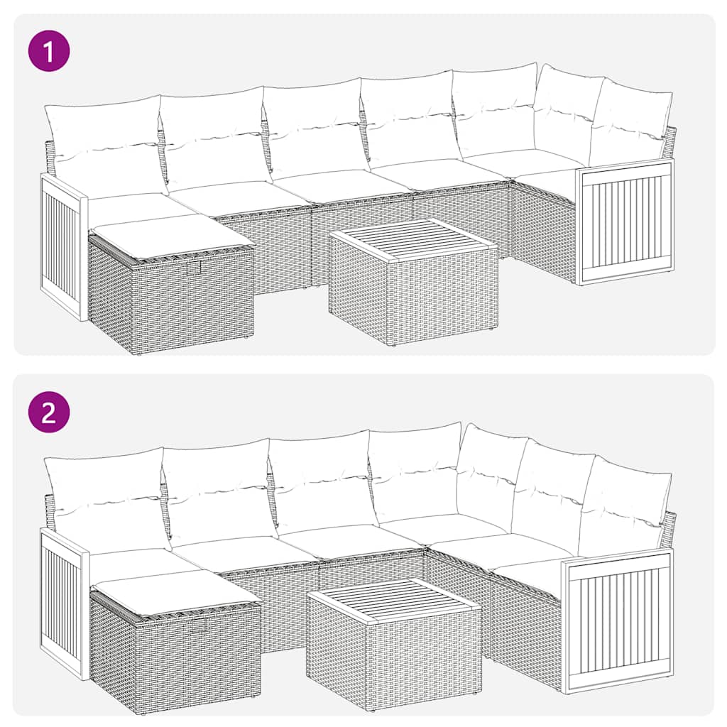 Salon de jardin 8 pcs avec coussins gris résine tressée