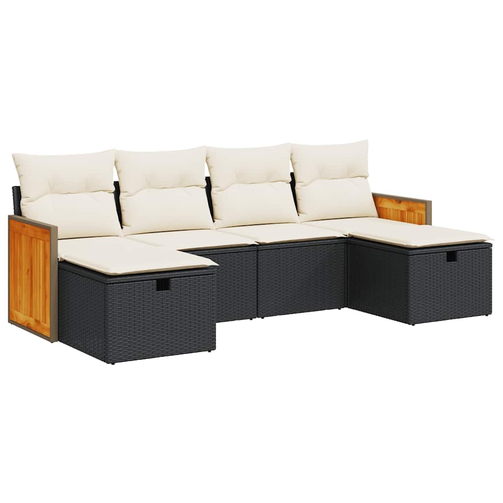 Salon de jardin 6 pcs avec coussins noir résine tressée