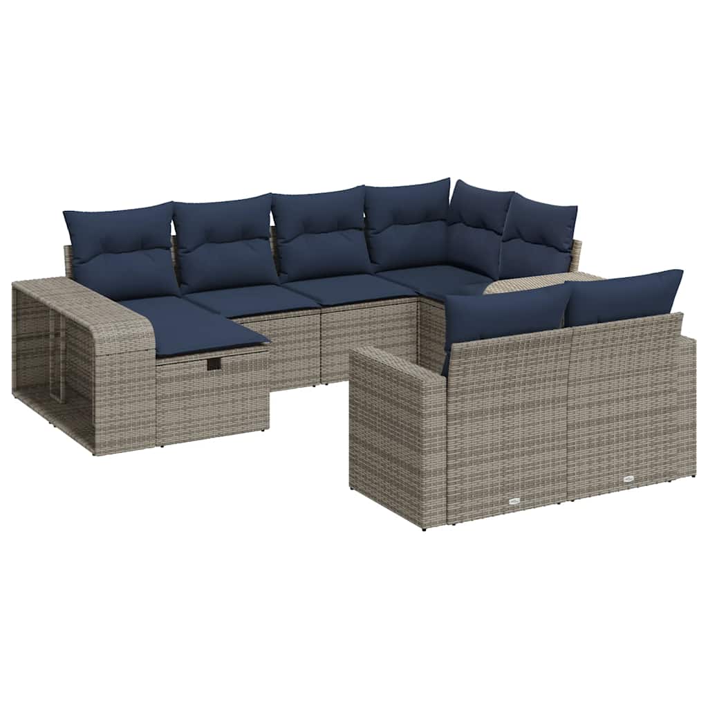 Salon de jardin avec coussins 10 pcs gris résine tressée