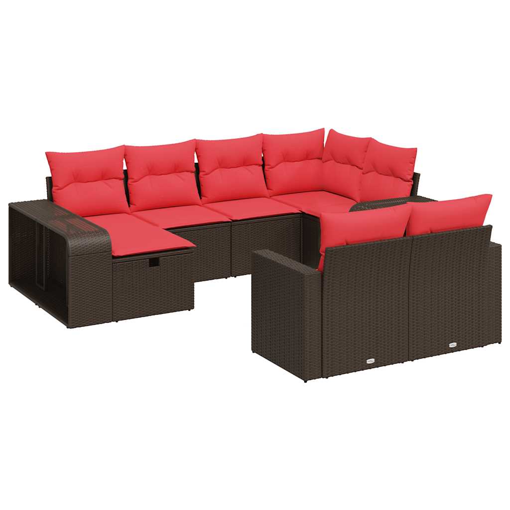 Salon de jardin 10 pcs avec coussins marron résine tressée