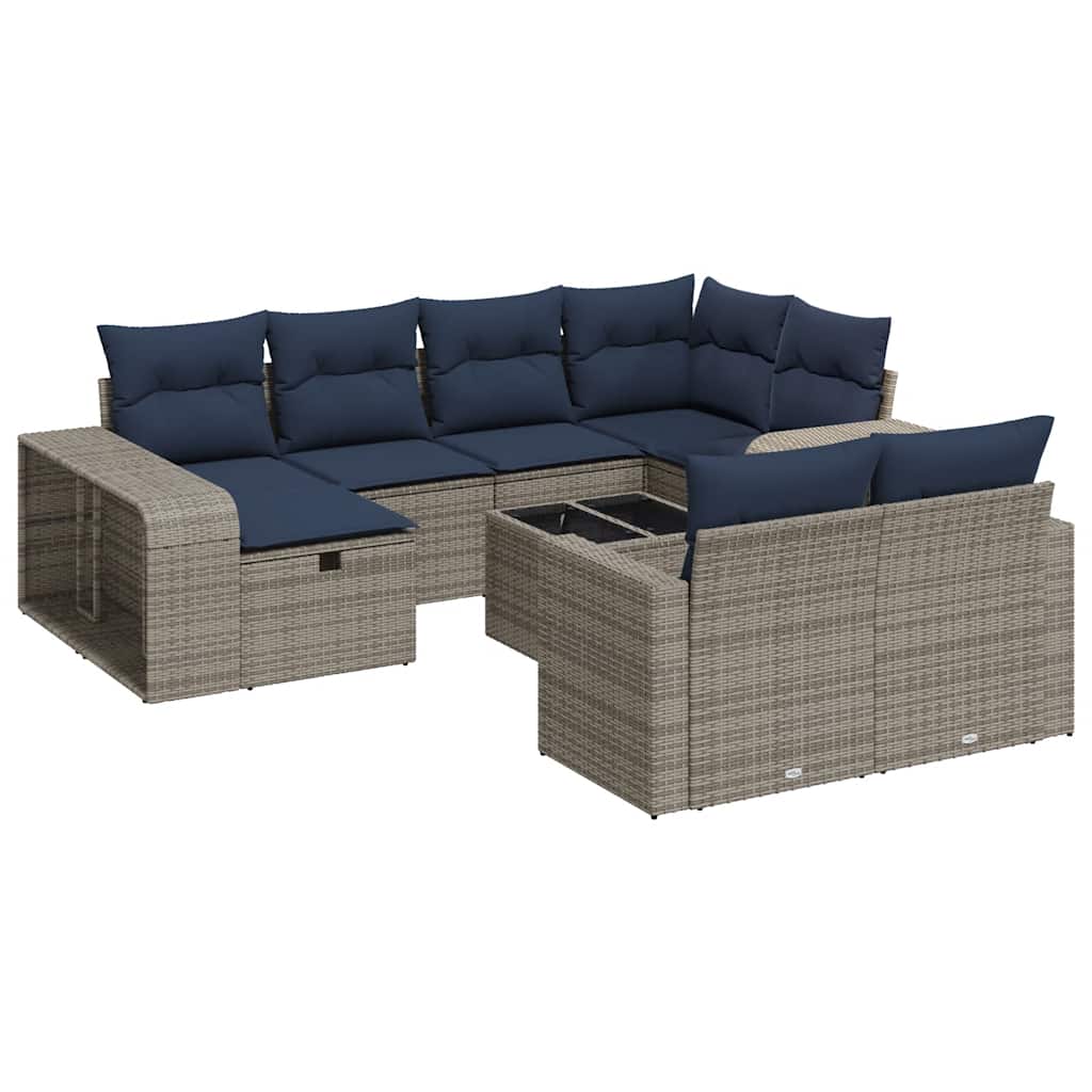 Salon de jardin 11 pcs avec coussins gris résine tressée