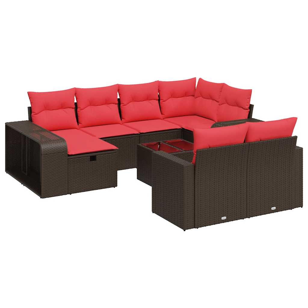 Salon de jardin et coussins 11 pcs marron résine tressée