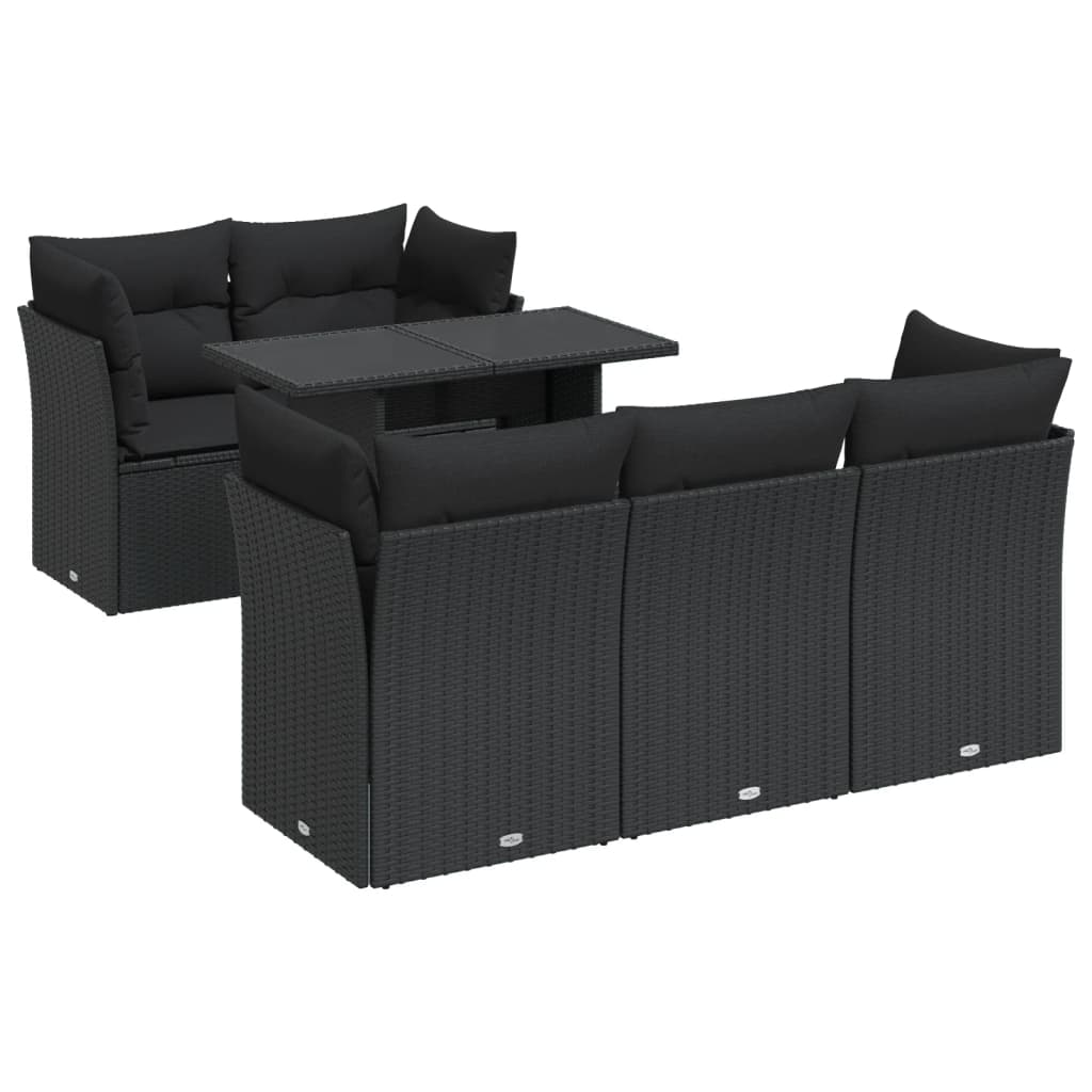 Salon de jardin 6 pcs avec coussins noir résine tressée
