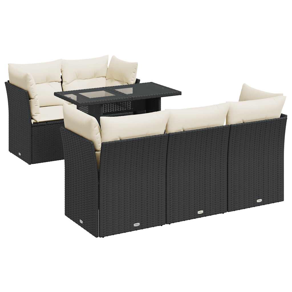 Salon de jardin 6 pcs avec coussins noir résine tressée
