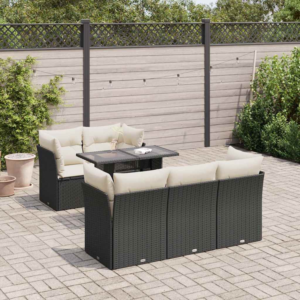 Salon de jardin 6 pcs avec coussins noir résine tressée