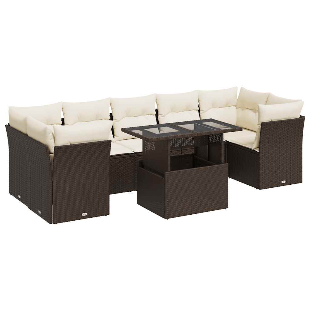 Salon de jardin 8 pcs avec coussins marron résine tressée