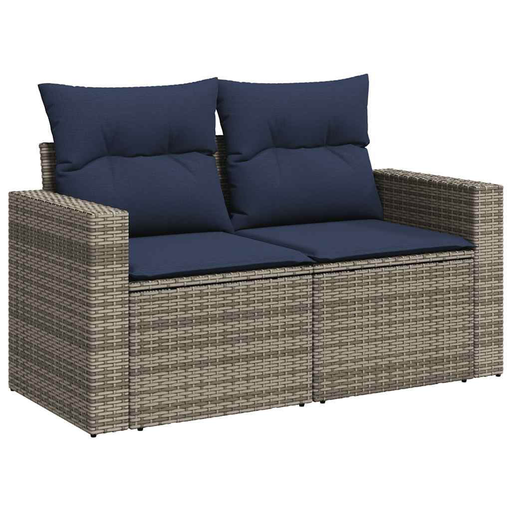 Salon de jardin avec coussins 7 pcs gris résine tressée acacia