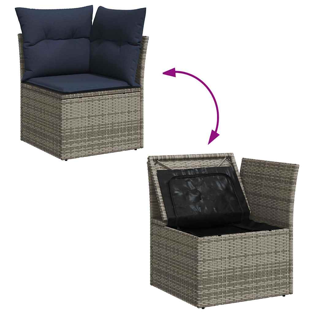 Salon de jardin 5 pcs avec coussins gris résine tressée acacia