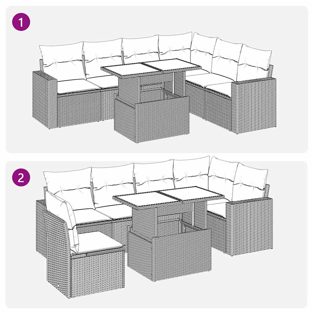Salon de jardin avec coussins 7 pcs gris résine tressée acacia