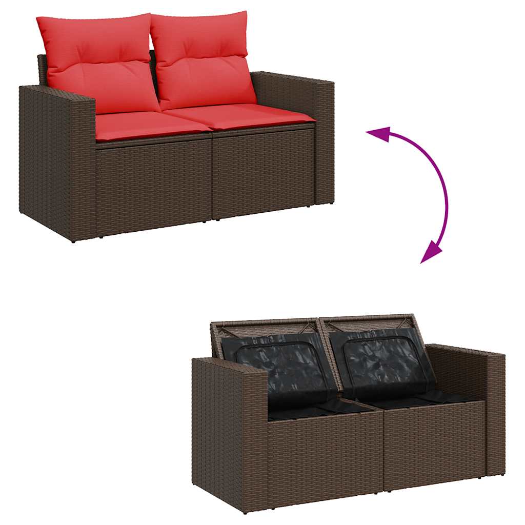 Salon de jardin avec coussins 9pcs marron résine tressée acacia
