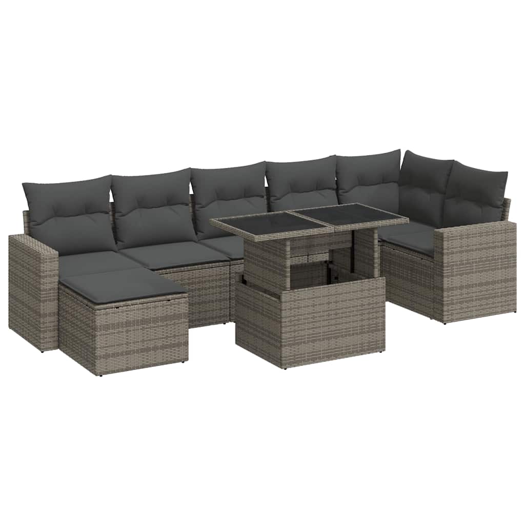 Salon de jardin 8 pcs avec coussins gris résine tressée
