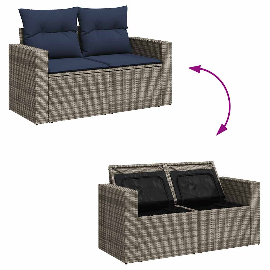 Salon de jardin avec coussins 10 pcs gris résine tressée acacia