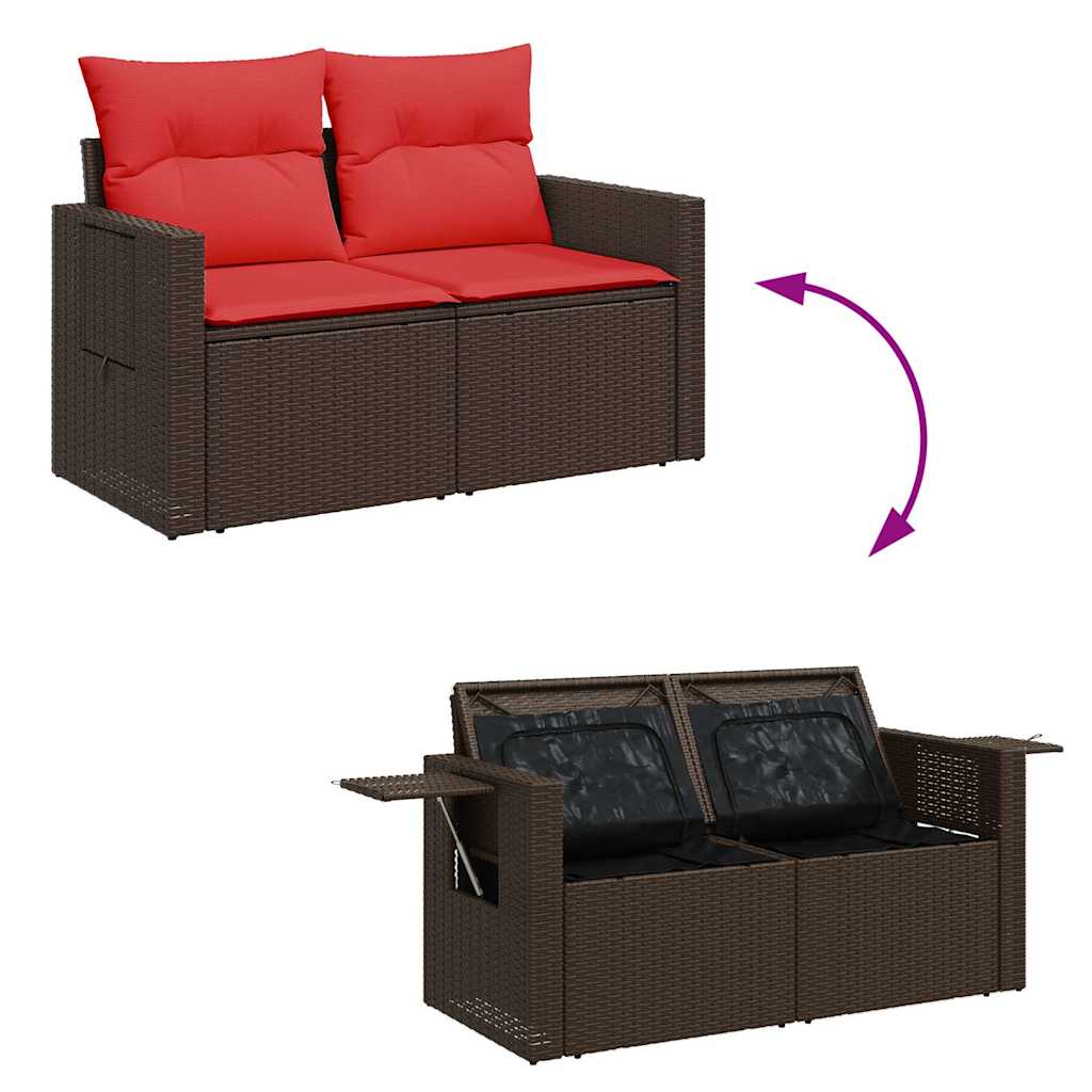 Salon de jardin avec coussins 7pcs marron résine tressée acacia