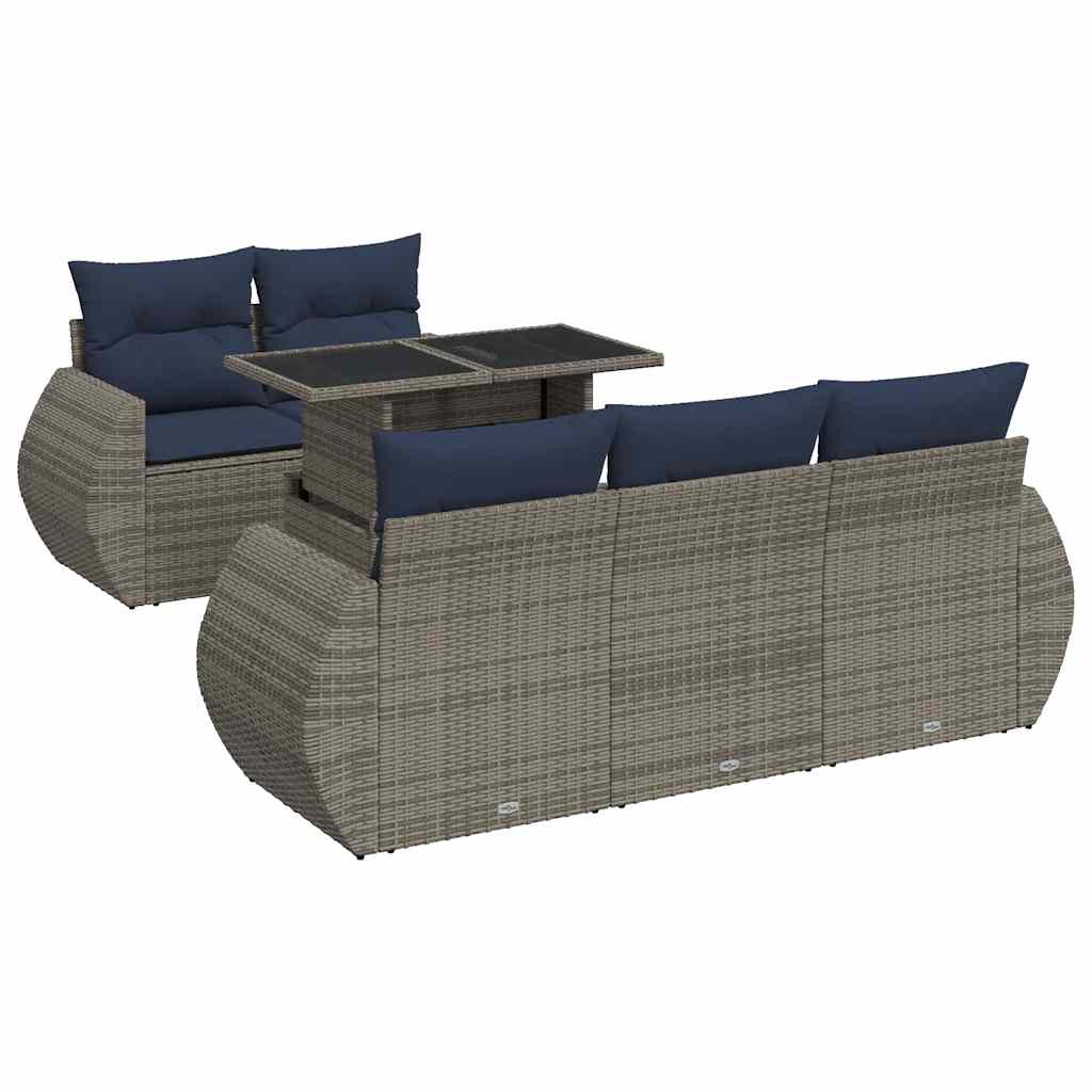 Salon de jardin avec coussins 6 pcs gris résine tressée acacia